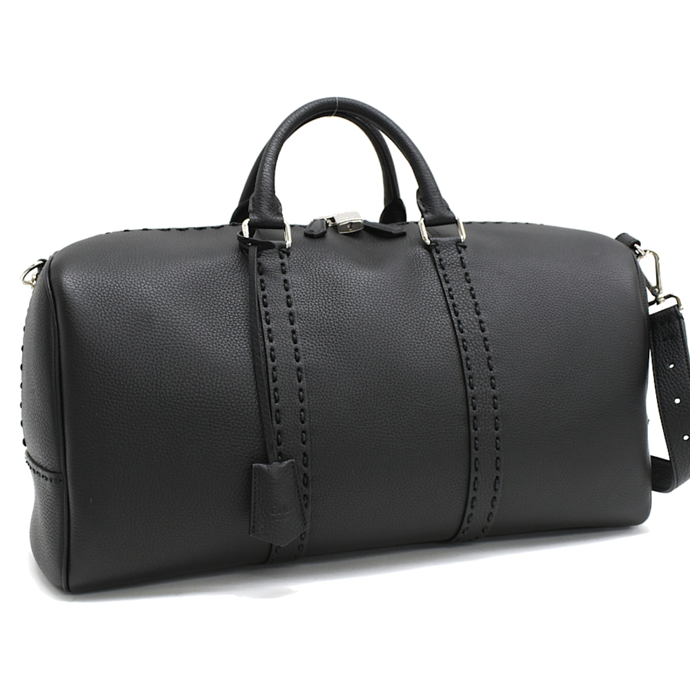 Fendi Duffle Bag Boston Selleria Leather Black